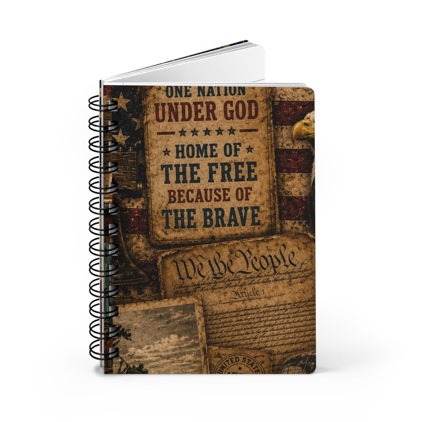 Patriotic Spiral Notebook — "Land of the Free Because of the Brave" Vintage USA Journal