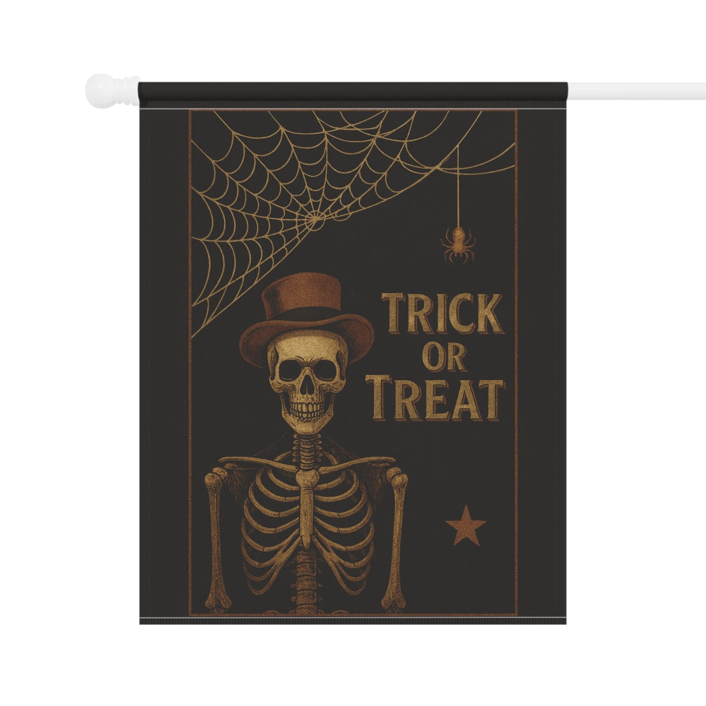 Trick or Treat Garden Flag – Skeleton in Top Hat with Spiderweb | Vintage Halloween Outdoor Banner