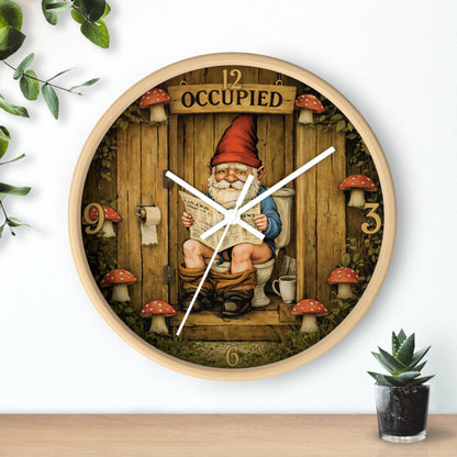 Funny Gnome Toilet Wall Clock – “Occupied” Bathroom Decor 10"