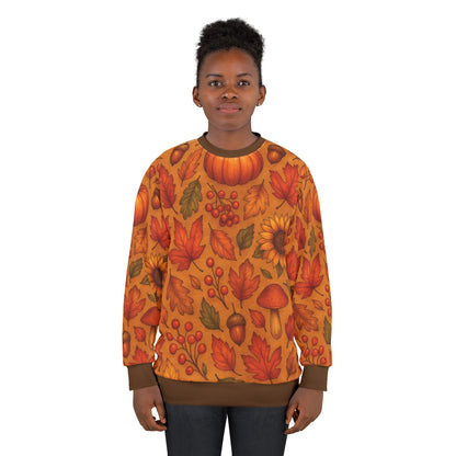 Autumn Harvest AOP Unisex Sweatshirt | Cozy Fall Leaves, Pumpkins & Sunflowers | All-Over Print | Free Worldwide Shipping