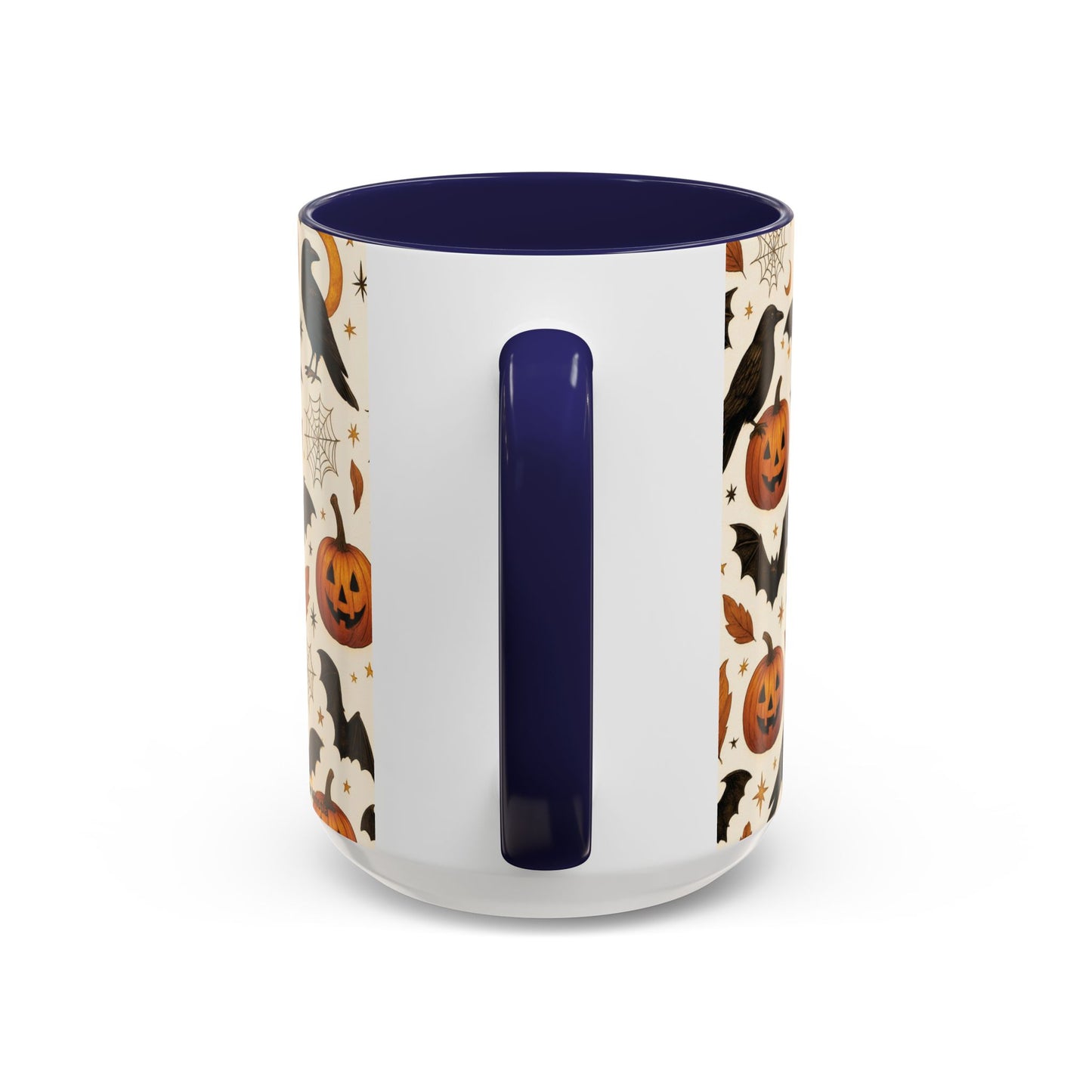 Halloween Raven & Pumpkin Color Accent Mug – Gothic Crow, Bats & Jack-o’-Lantern Coffee Cup (11oz & 15oz) – Spooky Autumn Drinkware