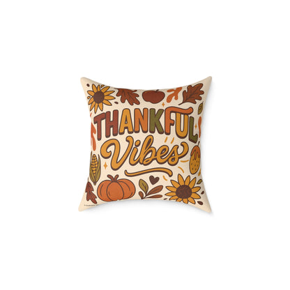 Thankful Vibes Poly Canvas Throw Pillow — Autumn Harvest Illustration | Cozy Seasonal Home Decor