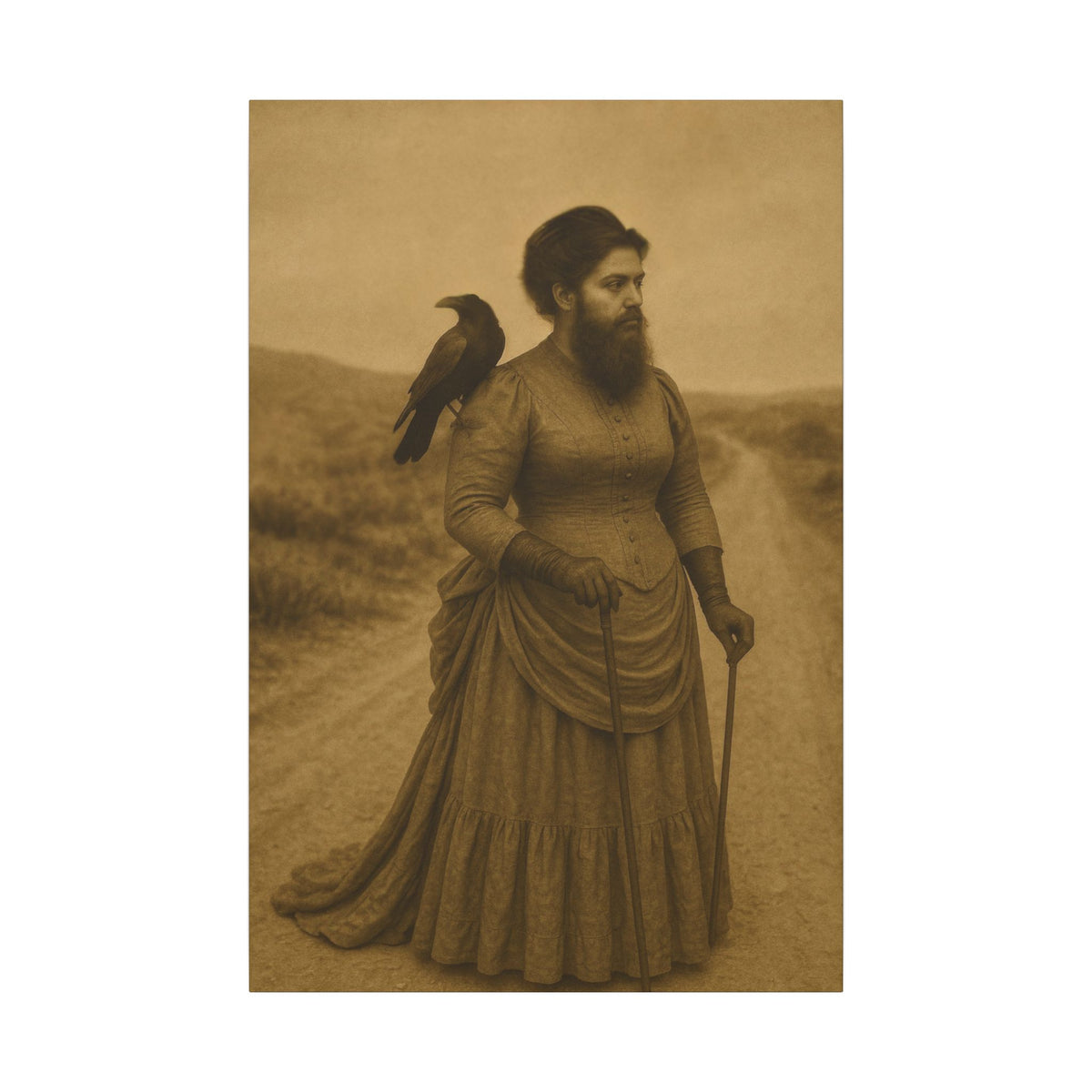 Bearded Lady with Crow – Matte Canvas Print (Gallery-Wrapped) 0.75"