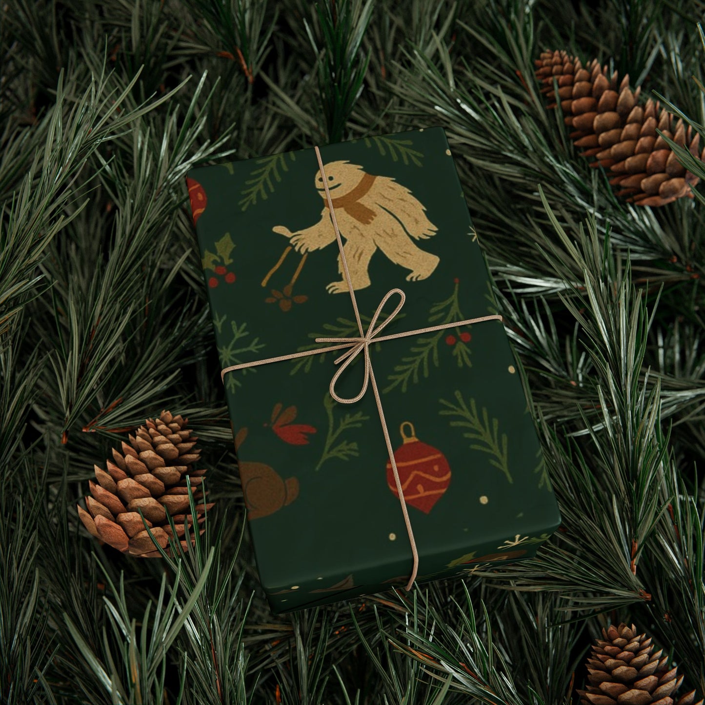 Cryptid Christmas Parade – Luxury Holiday Wrapping Paper, Folk-Art Bigfoot & Mothman Gift Wrap, 30" Roll (Matte/Gloss)