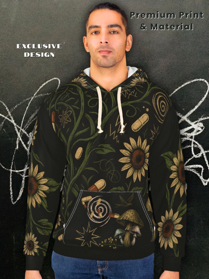 Dark, Hippie Floral AOP Unisex Pullover Hoodie – ADHD Aesthetic, Moody Boho Streetwear, Mental Health Awareness