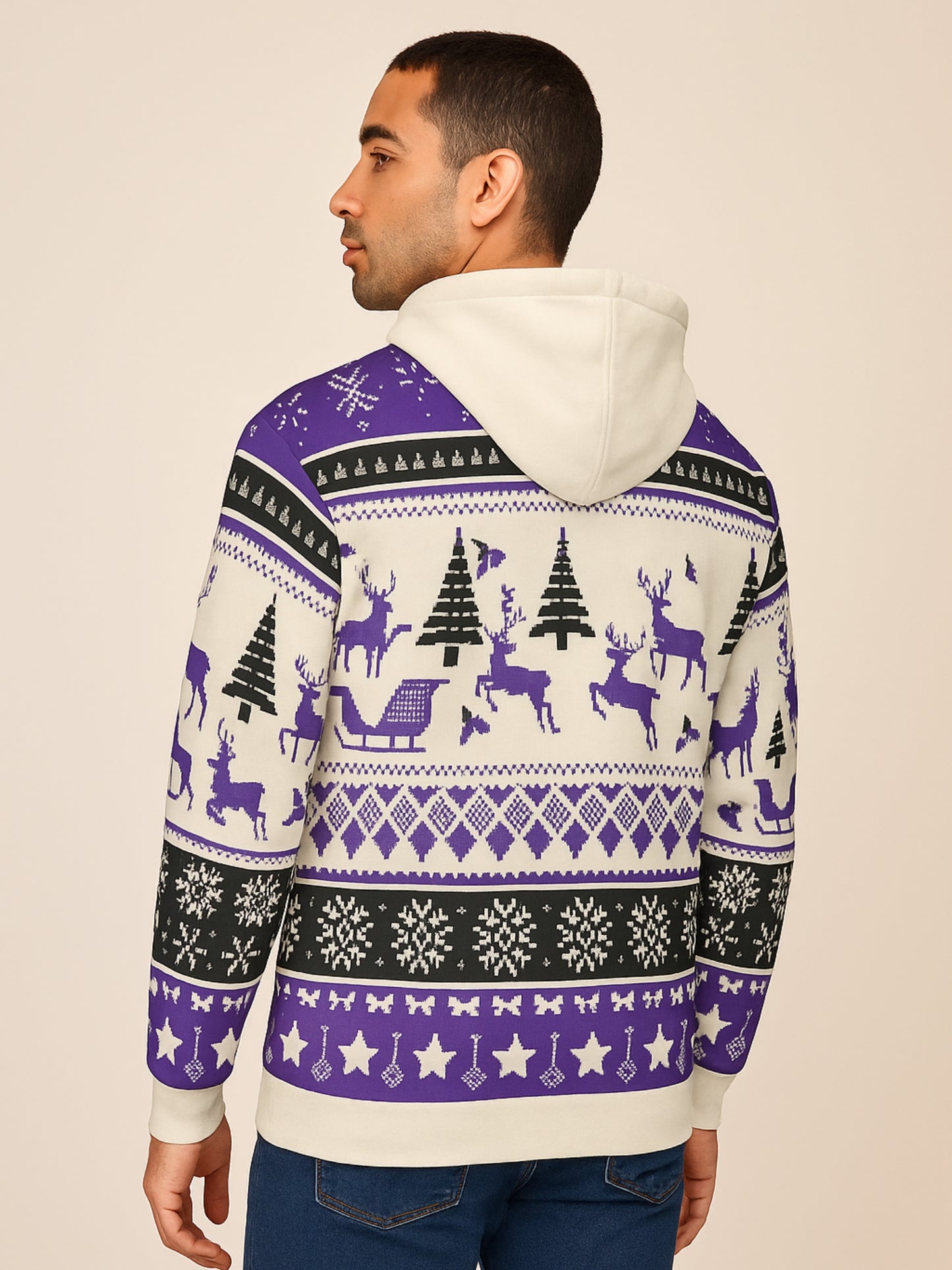 Purple Nordic Reindeer AOP Unisex Hoodie
