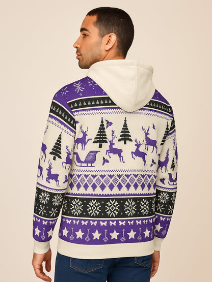 Purple Nordic Reindeer AOP Unisex Hoodie