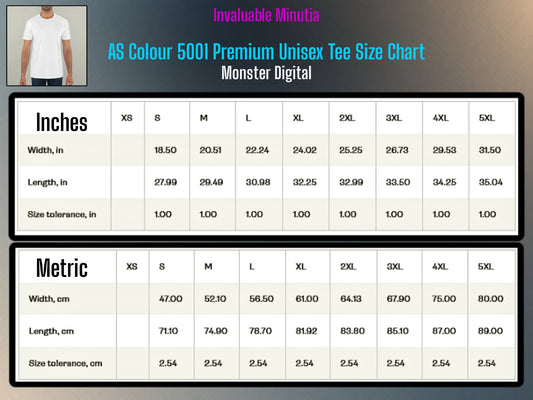 AS Colour 5001 T-Shirt Size Chart