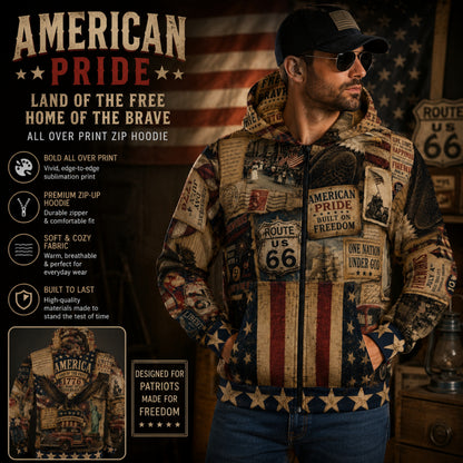 Americana Vintage Patriotic Collage Zip Up Hoodie