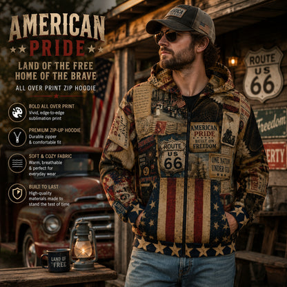 Americana Vintage Patriotic Collage Zip Up Hoodie