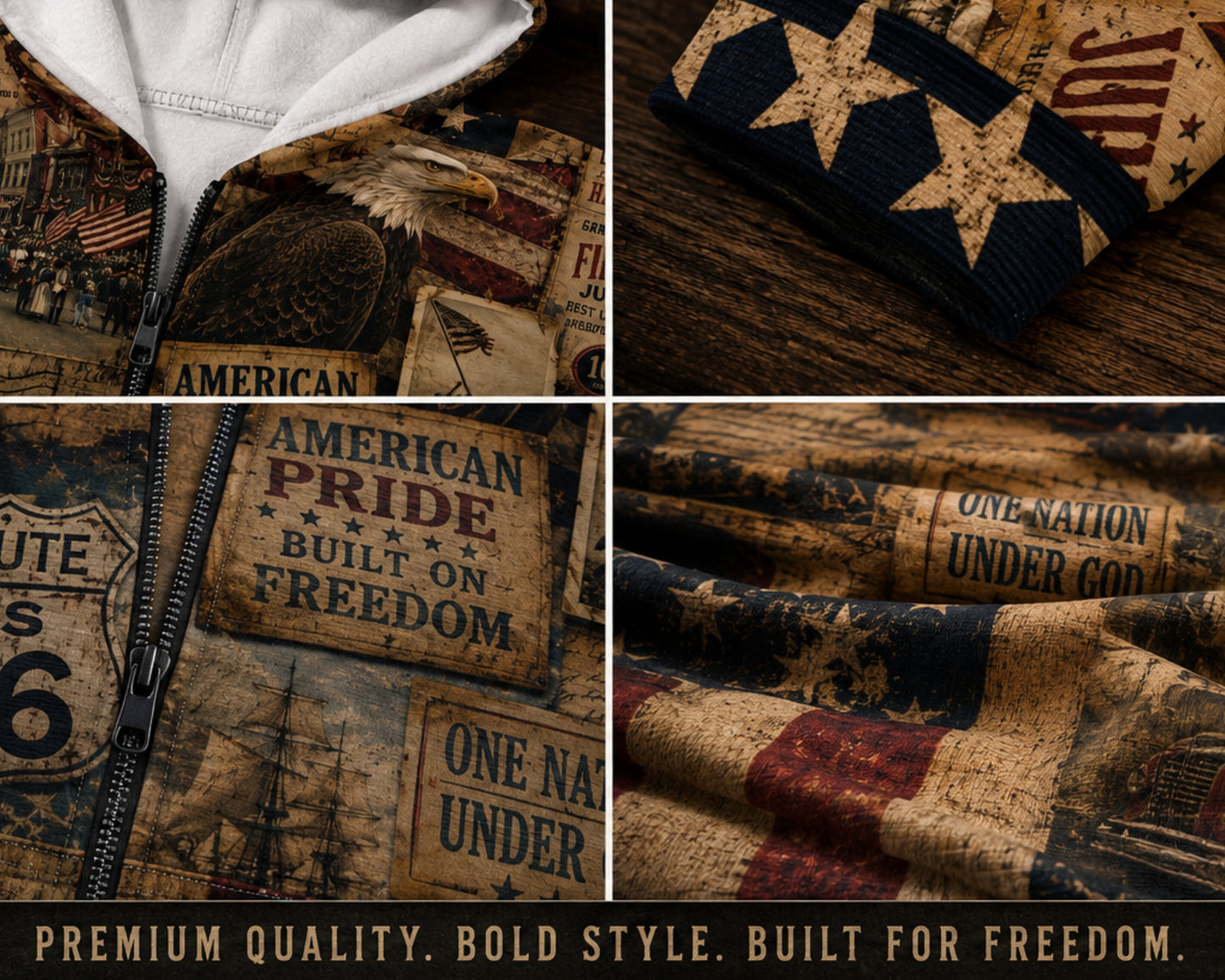 Americana Vintage Patriotic Collage Zip Up Hoodie