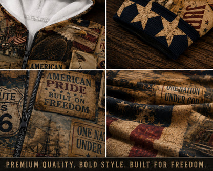 Americana Vintage Patriotic Collage Zip Up Hoodie