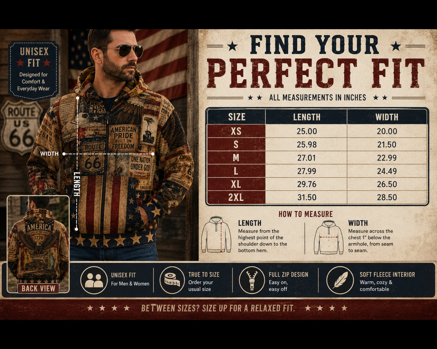 Americana Vintage Patriotic Collage Zip Up Hoodie