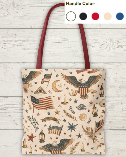 Americana Symbol Styled Canvas Tote Bag