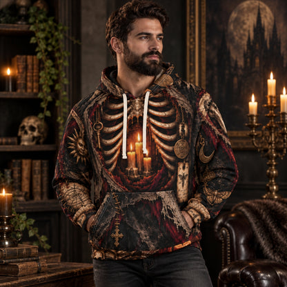 Anatomy of the Haunted Gothic Skeleton Hoodie - Candlelit Occult AOP Pullover