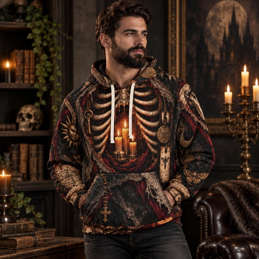 Anatomy of the Haunted Gothic Skeleton Hoodie - Candlelit Occult AOP Pullover