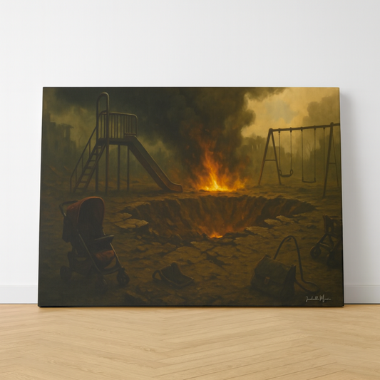 Apocalyptic Playground Canvas Print – Dark Surreal Landscape Wall Art – Post-Apocalyptic Home Décor