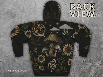Dark, Hippie Floral AOP Unisex Pullover Hoodie – ADHD Aesthetic, Moody Boho Streetwear, Mental Health Awareness