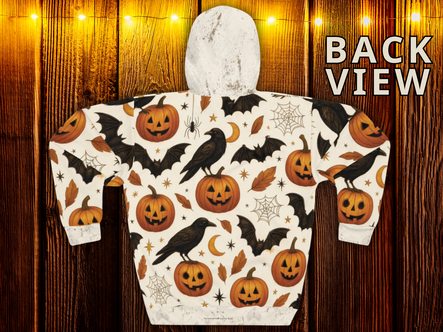 Vintage Halloween AOP Pullover Hoodie – Ravens, Pumpkins & Bats | Boutique Spooky Season Fashion