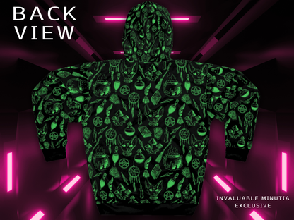 Occult Cat with Third Eye Familiar Unisex Hoodie – Green on Black AOP Pullover