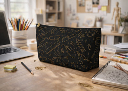 Black & Gold Artist Tools T-Bottom Accessory Pouch