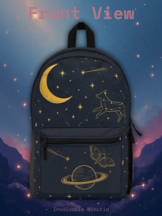 Gold Celestial Constellations Backpack – Bag with Moon & Saturn Design