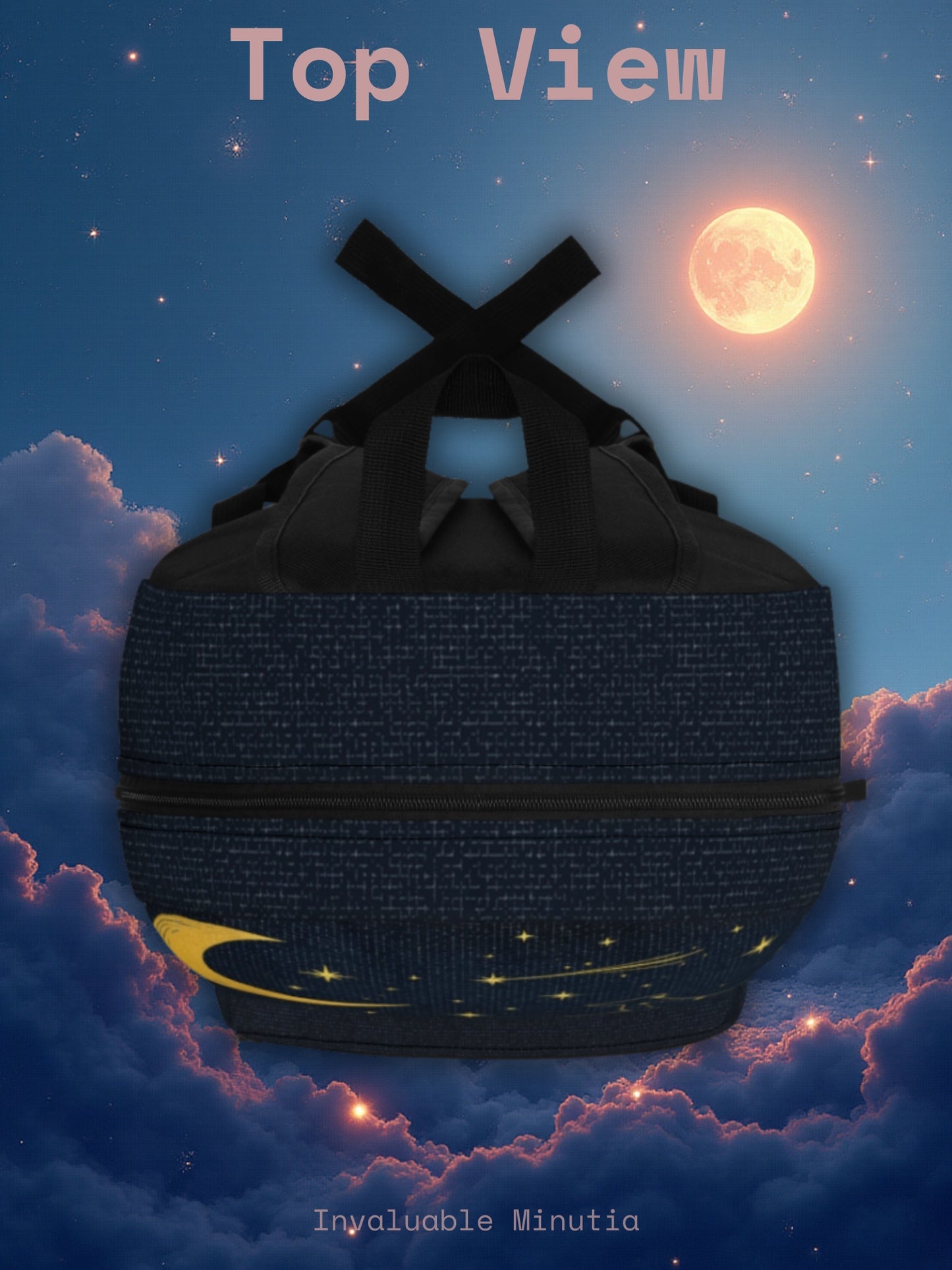 Guldfärgad ryggsäck med himmelska konstellationer – Premium väska för stjärnklar nattastronomi med måne- och Saturnusdesign