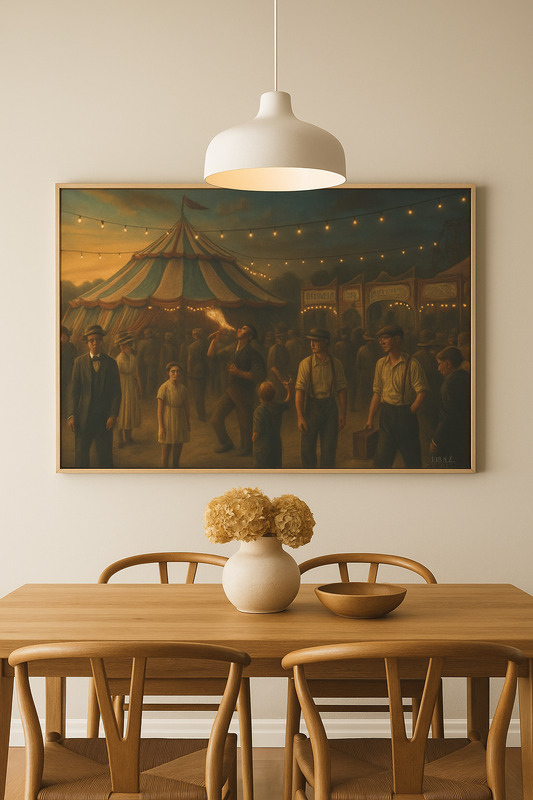 Vintage Carnival Canvas Wall Art – Retro Circus Fire Breather Print – Americana Fairground Home Decor