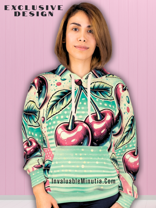Vintage Cherry Pop All Over Print Unisex Pullover Hoodie - Retro Style for Cozy Days