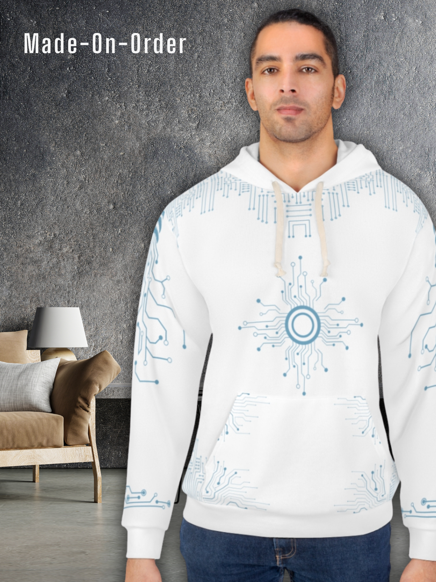 Unisex Tech Circuit-Core Pullover Hoodie - Futuristic Design for Comfort & Style