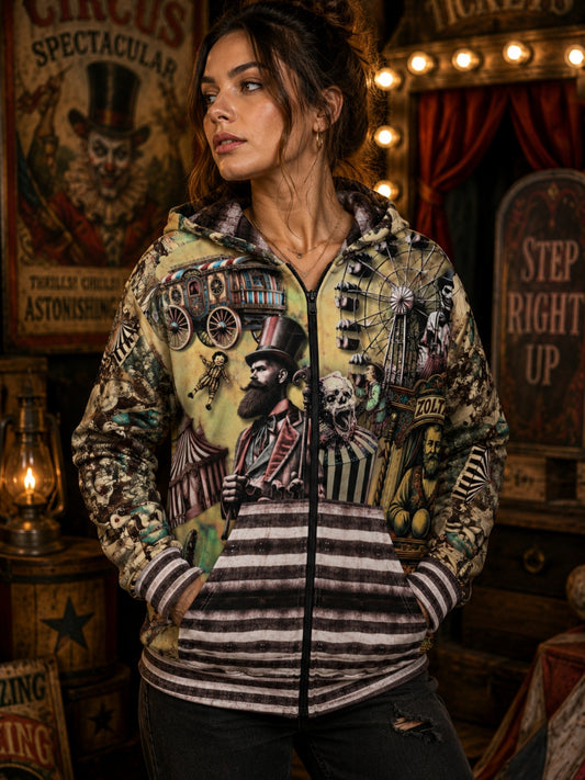 Vintage Circus Sideshow Zip-Up Hoodie