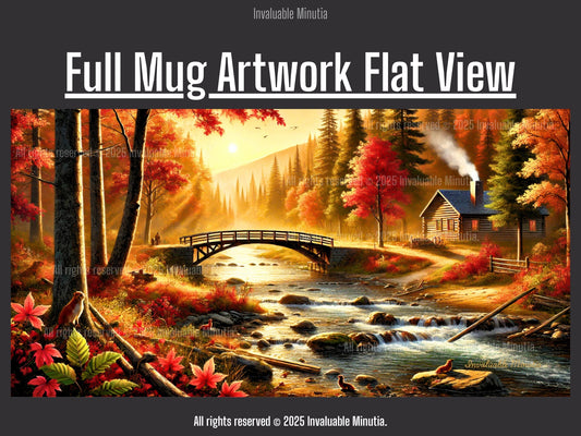 Cozy Autumn Forest Cabin Ceramic CoffeeMug Scene | Fall Vibes Accent Coffee Mug (11oz/15oz)