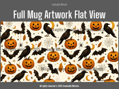 Halloween Raven & Pumpkin Color Accent Coffee Mug – (11oz & 15oz) – Spooky Autumn Drinkware