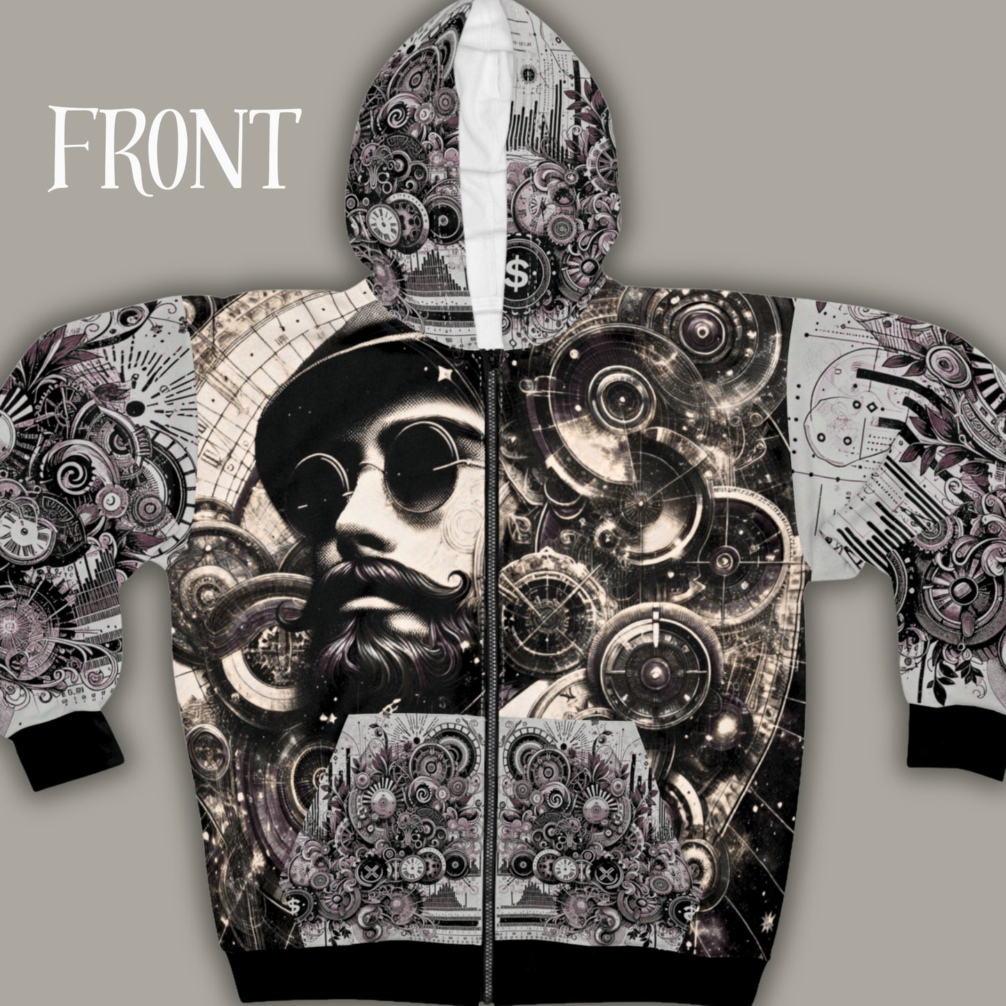 Cyber-Victorian Steampunk Premium AOP Zip-Up Hoodie