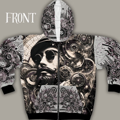 Cyber-Victorian Steampunk Premium AOP Zip-Up Hoodie