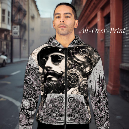 Cyber-Victorian Steampunk Premium AOP Zip-Up Hoodie