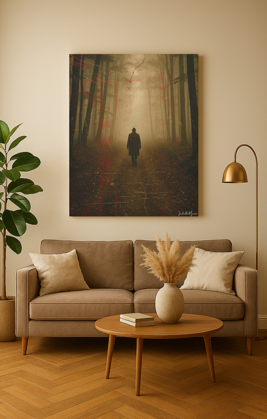 Vertical Foggy Forest Canvas Print – 'The Wanderer' | Moody Wall Art, Atmospheric Decor, Gothic Forestcore Vibes