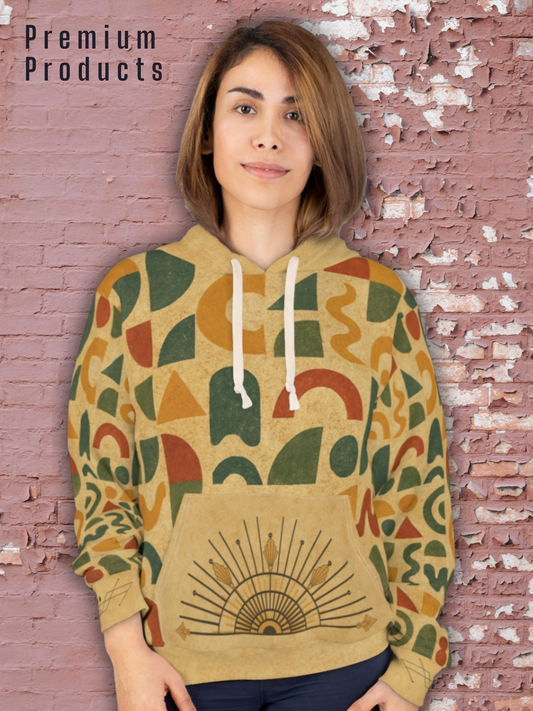 Artistic Deco Glyph: Sunrise in Earth Tones – All-Over Print Hoodie