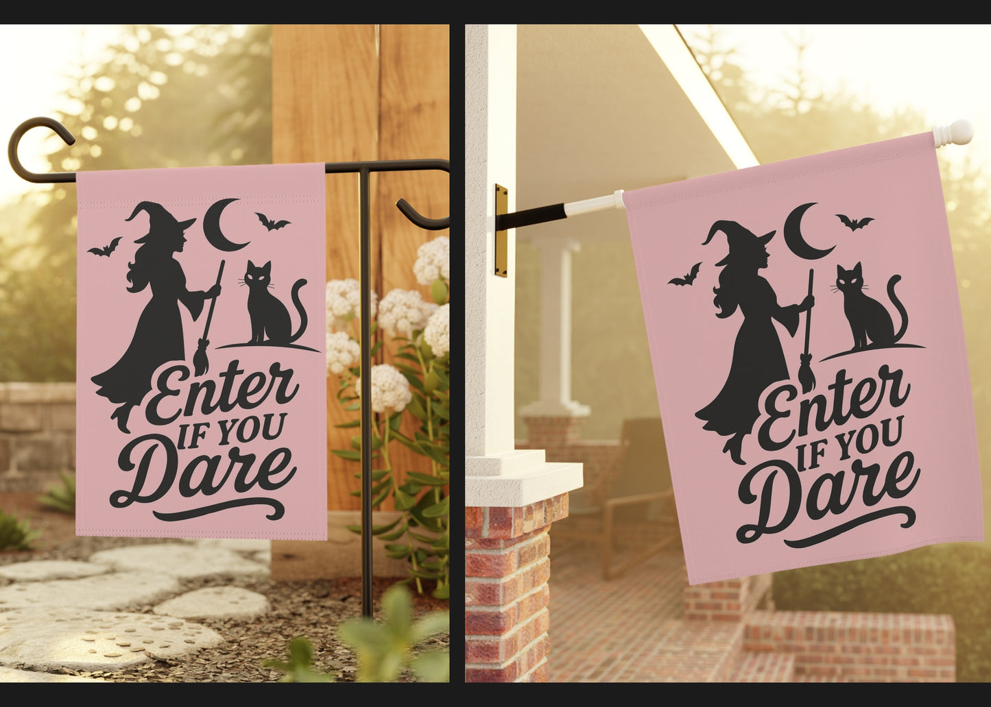 Pastel Pink "Enter If You Dare" Garden Flag or Banner
