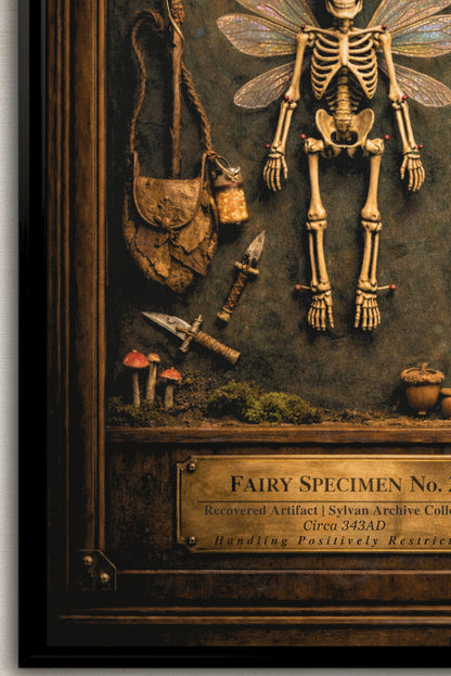 Fairy Specimen No. 2 Framed Canvas Print – Skeletal Fairy Wall Art, Dark Curiosity Cabinet Decor