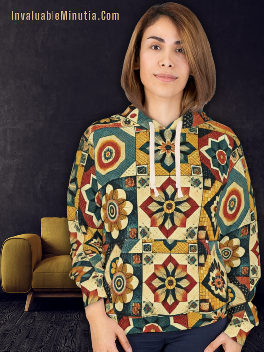 Vintage Bohemian Inspired Floral Patchwork Design Unisex Pullover Hoodie