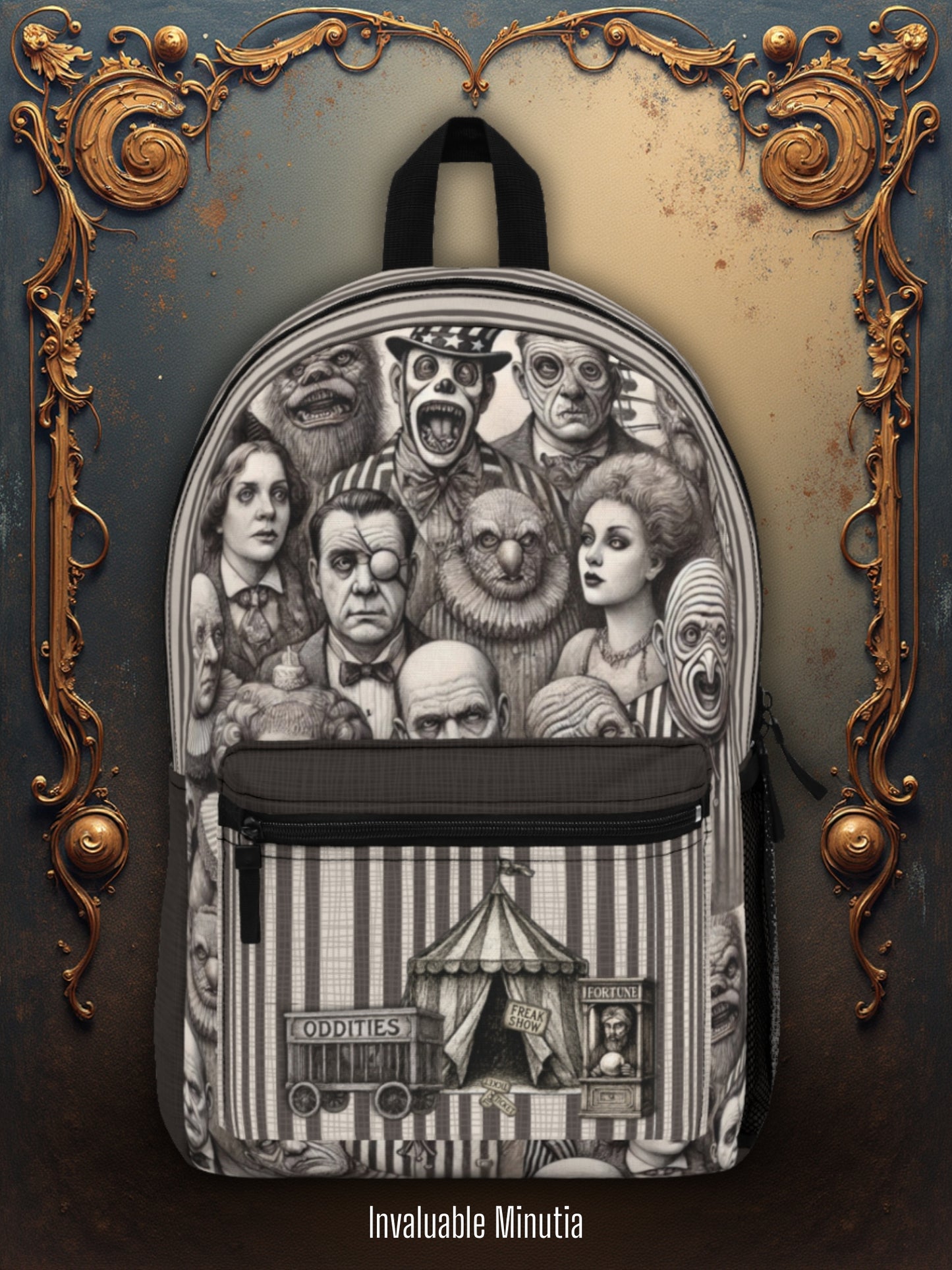 Freakshow Oddities Ryggsäck – Gotisk Karneval Skräck Poly Canvas Väska 🎪🖤