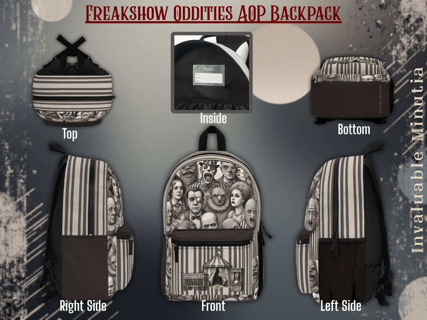 Freakshow Oddities Ryggsäck – Gotisk Karneval Skräck Poly Canvas Väska 🎪🖤