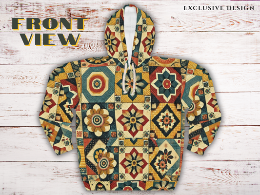 Vintage Bohemian Inspired Floral Patchwork Design Unisex Pullover Hoodie