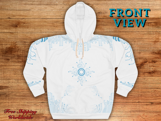 Unisex Tech Circuit-Core Pullover Hoodie - Futuristic Design for Comfort & Style