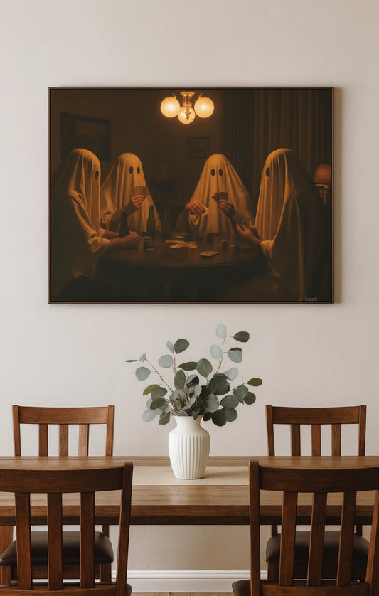 Ghost Poker Night Canvas Print Wall Art – Vintage Nostalgic Halloween Decor