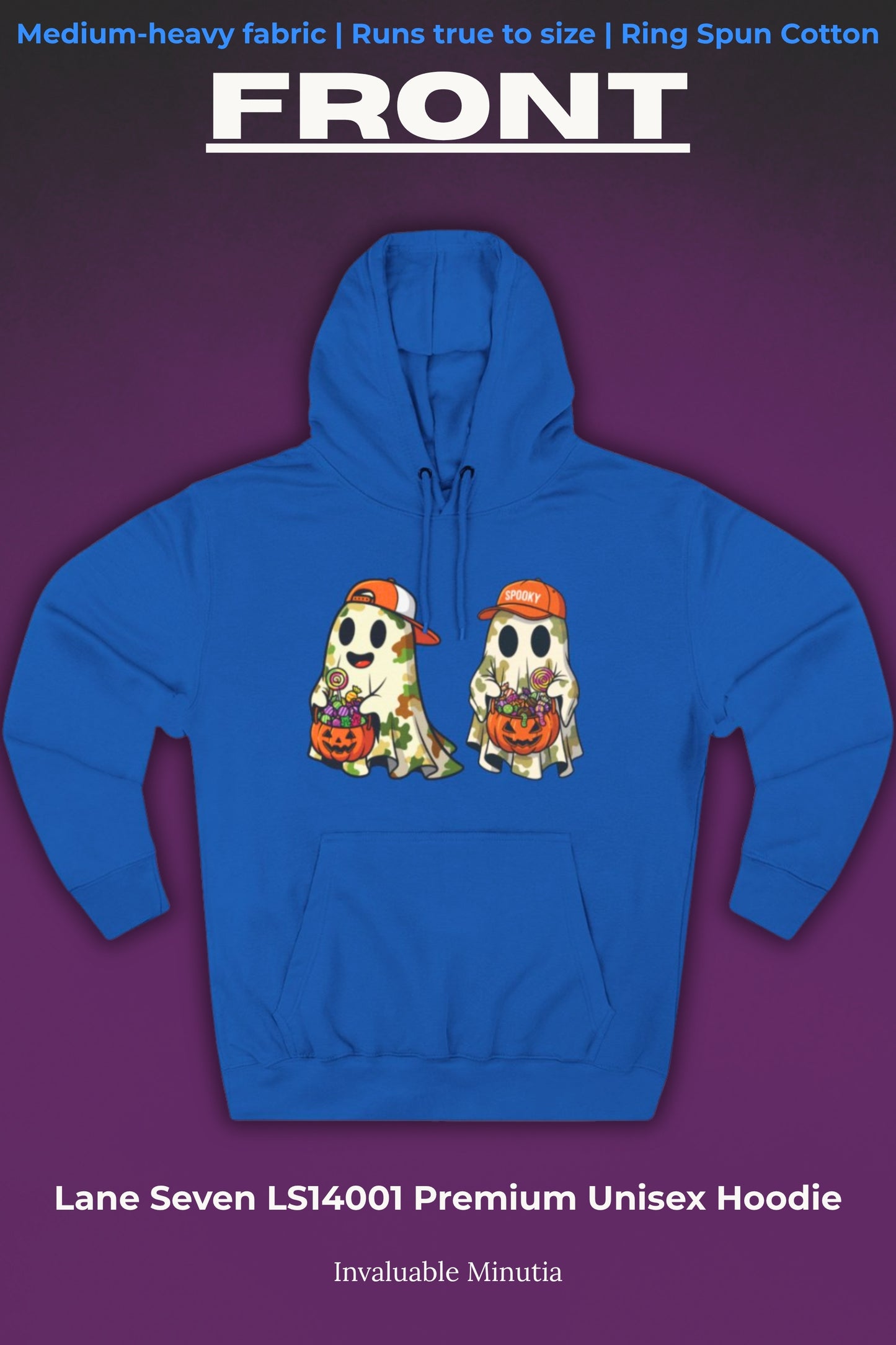 Trick-or-Treater Ghost Hoodie – Cute Camo Halloween Design | Premium Fleece (Front & Back Print) – Lane Seven LS14001