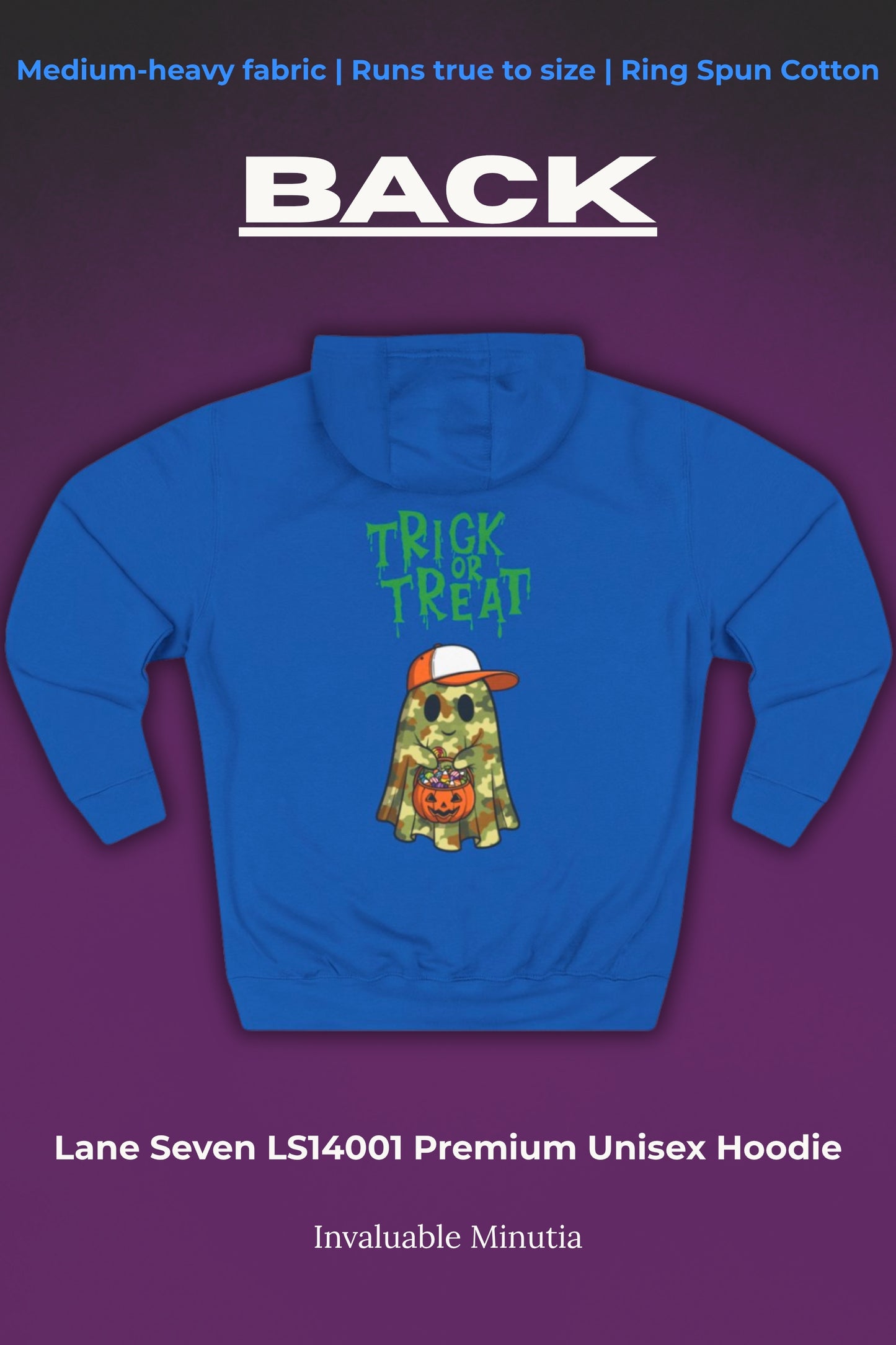 Trick-or-Treater Ghost Hoodie – Cute Camo Halloween Design | Premium Fleece (Front & Back Print) – Lane Seven LS14001