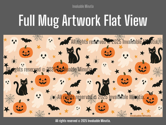 Halloween Color Accent Mug – Ghosts, Pumpkins & Black Cats, Fall Coffee Cup (11oz & 15oz)