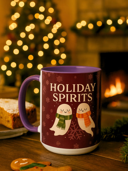 Holiday Spirits Ghost Mug – Cute Christmas Coffee Cup (11oz & 15oz, High-Gloss Accent Colors)